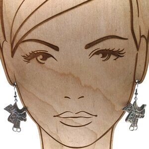 Vintage Western Saddle Dangle Earrings in Silver Tone with Intricate Lightweight